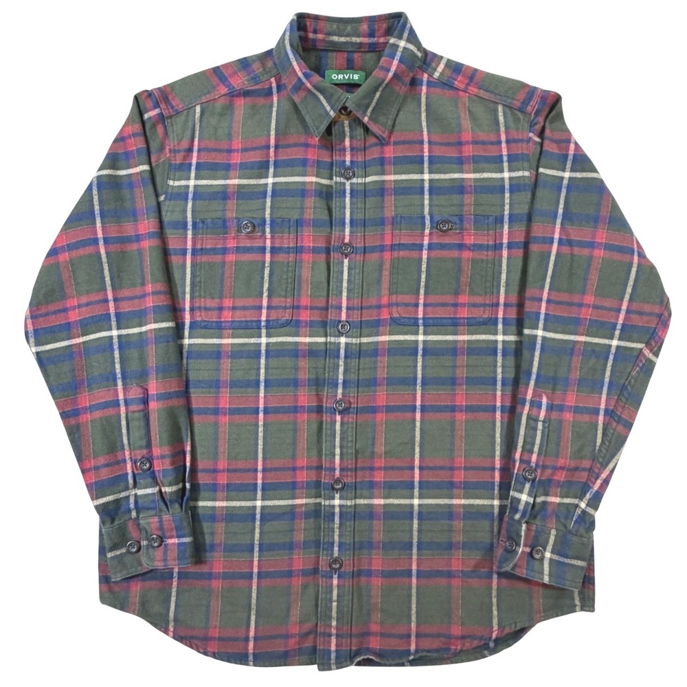 Orvis Classic Fit Perfect Flannel Mens Large Heavy Plaid Rugged Fall Lumberjack